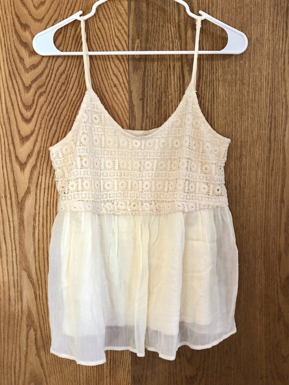 Ivory Boho Small Lace Crochet Cami Adjustable Spaghetti Strap Cottagecore Top